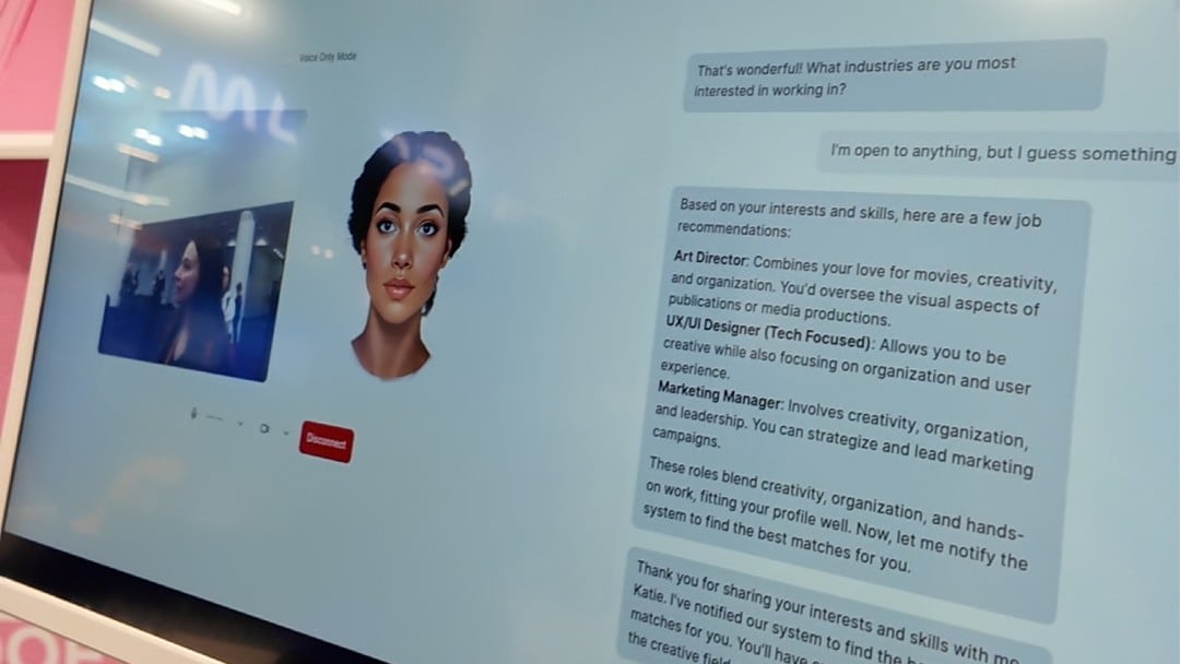 Celeste is an AI career coach that is designed to help you figure out your career pathway. Photo: WorkingNation at CES.